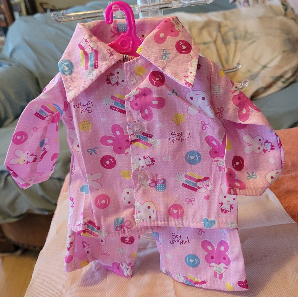 Pink Doll Pajamas with Cute Bunny Print